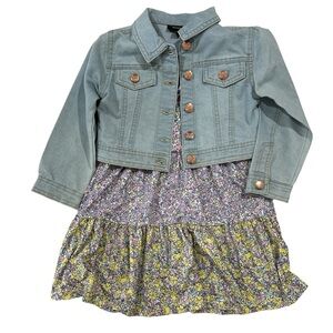 Kids Denim Jacket with Floral Dress